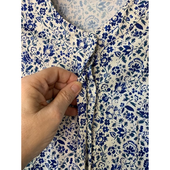 Tuckernuck Womens Dress‎ Medium Blue White Floral Print 3/4 Sleeve Button Down - Picture 5 of 9